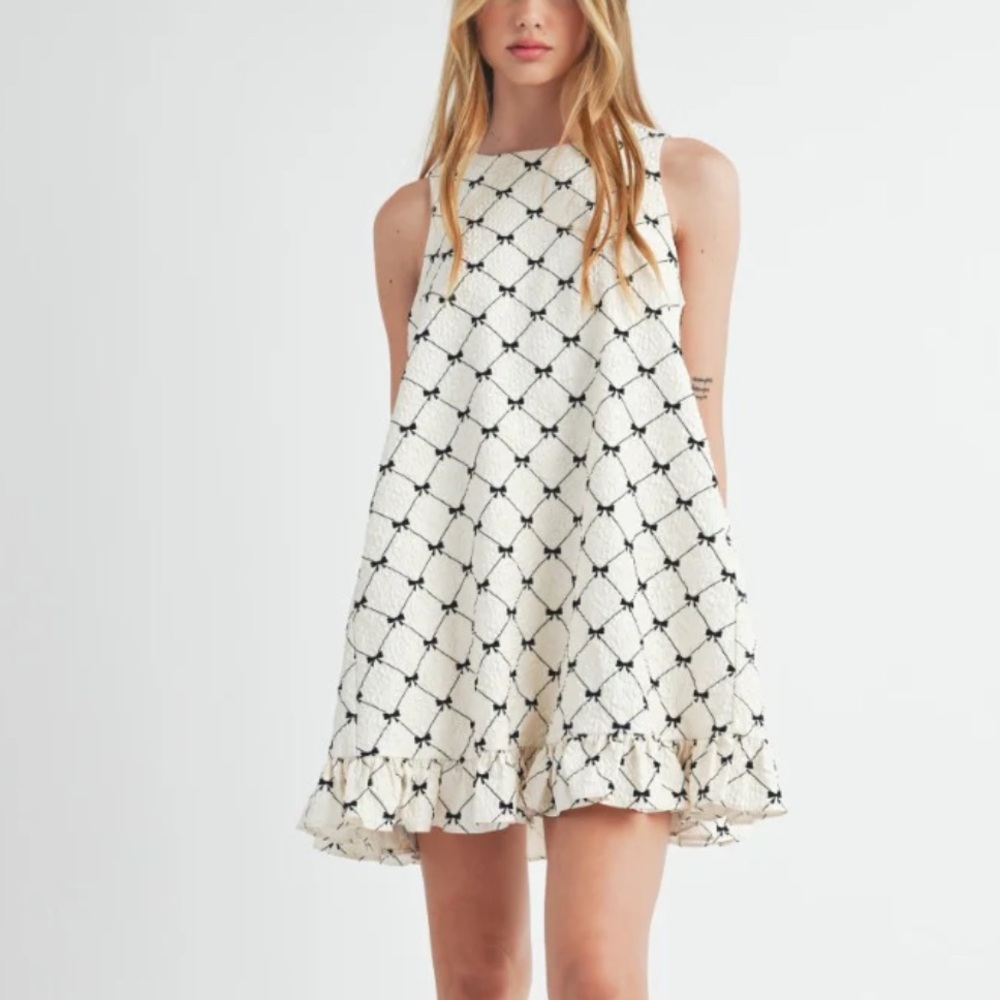 ***BRAND NEW W/ TAG Milagros Bow Flocking Textured Mini Dress size S